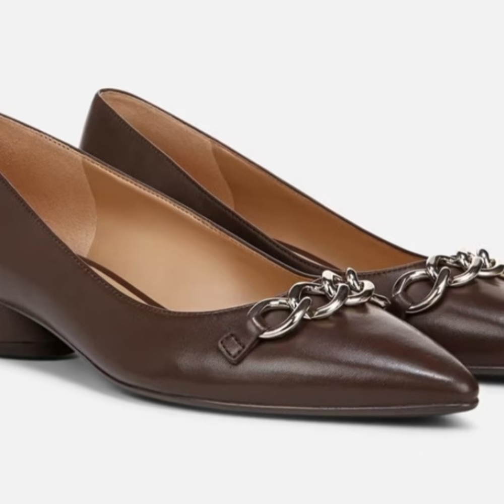 NATURALIZER Becca Leather Pointed Toe Pump Chocolate Bar Leather Brown Size 6M
